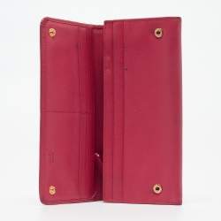 Prada Pink Saffiano Metal Leather Triangle Logo Flap Continental Wallet