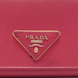 Prada Pink Saffiano Metal Leather Triangle Logo Flap Continental Wallet