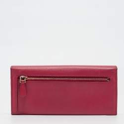 Prada Pink Saffiano Metal Leather Triangle Logo Flap Continental Wallet