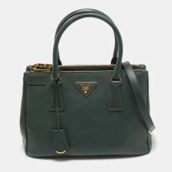 Pre Owned Prada Dark Green Saffiano Leather Small Double Zip Tote