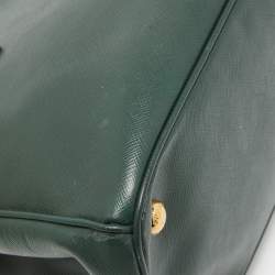 Pre Owned Prada Dark Green Saffiano Leather Small Double Zip Tote