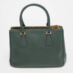 Pre Owned Prada Dark Green Saffiano Leather Small Double Zip Tote