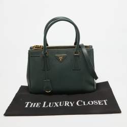 Pre Owned Prada Dark Green Saffiano Leather Small Double Zip Tote
