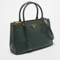 Pre Owned Prada Dark Green Saffiano Leather Small Double Zip Tote