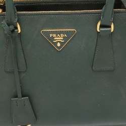 Pre Owned Prada Dark Green Saffiano Leather Small Double Zip Tote