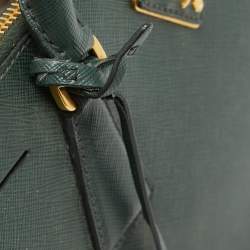 Pre Owned Prada Dark Green Saffiano Leather Small Double Zip Tote