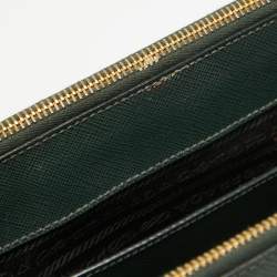 Pre Owned Prada Dark Green Saffiano Leather Small Double Zip Tote
