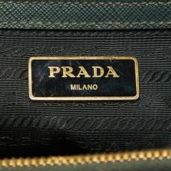 Pre Owned Prada Dark Green Saffiano Leather Small Double Zip Tote