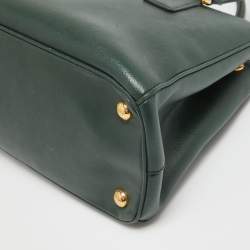 Pre Owned Prada Dark Green Saffiano Leather Small Double Zip Tote