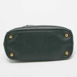 Pre Owned Prada Dark Green Saffiano Leather Small Double Zip Tote