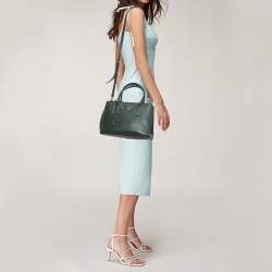 Pre Owned Prada Dark Green Saffiano Leather Small Double Zip Tote