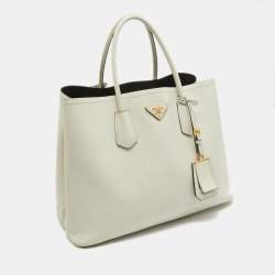 Pre Owned Prada Off White Saffiano Cuir Leather Double Handle Open Tote