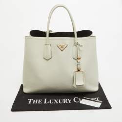 Pre Owned Prada Off White Saffiano Cuir Leather Double Handle Open Tote
