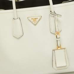 Pre Owned Prada Off White Saffiano Cuir Leather Double Handle Open Tote
