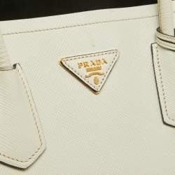 Pre Owned Prada Off White Saffiano Cuir Leather Double Handle Open Tote