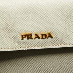 Pre Owned Prada Off White Saffiano Cuir Leather Double Handle Open Tote