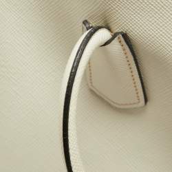 Pre Owned Prada Off White Saffiano Cuir Leather Double Handle Open Tote