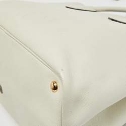 Pre Owned Prada Off White Saffiano Cuir Leather Double Handle Open Tote