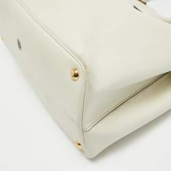 Pre Owned Prada Off White Saffiano Cuir Leather Double Handle Open Tote