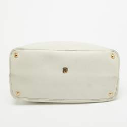 Pre Owned Prada Off White Saffiano Cuir Leather Double Handle Open Tote