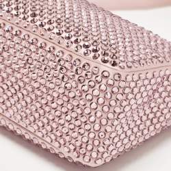Pre Owned Prada Light Pink Satin Crystals Re-Edition 2000 Baguette Bag