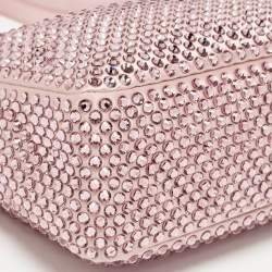 Pre Owned Prada Light Pink Satin Crystals Re-Edition 2000 Baguette Bag