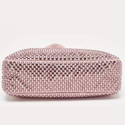 Pre Owned Prada Light Pink Satin Crystals Re-Edition 2000 Baguette Bag