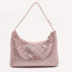 Pre Owned Prada Light Pink Satin Crystals Re-Edition 2000 Baguette Bag