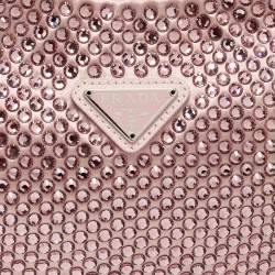 Pre Owned Prada Light Pink Satin Crystals Re-Edition 2000 Baguette Bag
