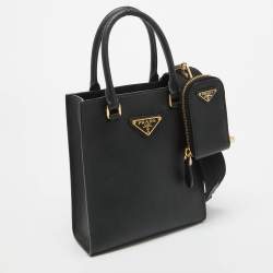 Pre Owned Prada Black Saffiano Lux Leather Small Tote