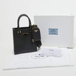 Pre Owned Prada Black Saffiano Lux Leather Small Tote