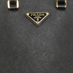 Pre Owned Prada Black Saffiano Lux Leather Small Tote