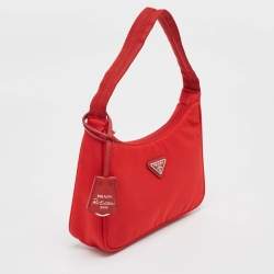 Pre Owned Prada Red Tessuto Nylon Re-Edition 2000 Baguette Bag
