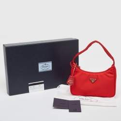 Pre Owned Prada Red Tessuto Nylon Re-Edition 2000 Baguette Bag