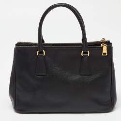 Pre Owned Prada Black Saffiano Lux Leather Small Galleria Double Zip Tote with Wallet