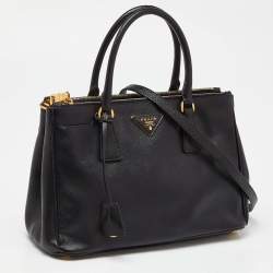 Pre Owned Prada Black Saffiano Lux Leather Small Galleria Double Zip Tote with Wallet