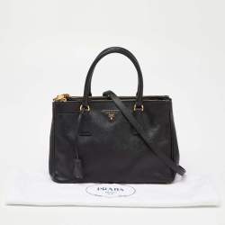 Pre Owned Prada Black Saffiano Lux Leather Small Galleria Double Zip Tote with Wallet