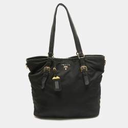 Pre Owned Prada Black Nylon and Leather Tote