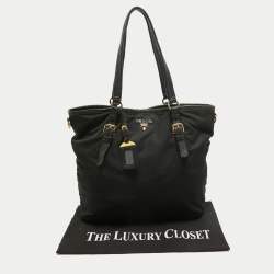 Pre Owned Prada Black Nylon and Leather Tote