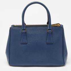 Pre Owned Prada Blue Saffiano Leather Small Galleria Double Zip Tote