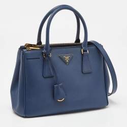 Pre Owned Prada Blue Saffiano Leather Small Galleria Double Zip Tote