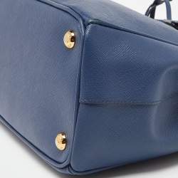 Pre Owned Prada Blue Saffiano Leather Small Galleria Double Zip Tote