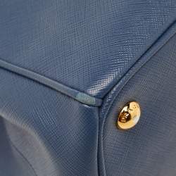 Pre Owned Prada Blue Saffiano Leather Small Galleria Double Zip Tote