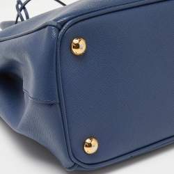 Pre Owned Prada Blue Saffiano Leather Small Galleria Double Zip Tote
