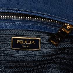 Pre Owned Prada Blue Saffiano Leather Small Galleria Double Zip Tote