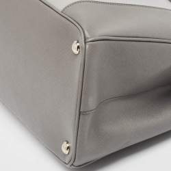 Pre Owned Prada Two Tone Grey Saffiano Leather Large Double Zip Tote