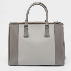 Pre Owned Prada Two Tone Grey Saffiano Leather Large Double Zip Tote