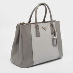 Pre Owned Prada Two Tone Grey Saffiano Leather Large Double Zip Tote