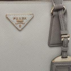 Pre Owned Prada Two Tone Grey Saffiano Leather Large Double Zip Tote