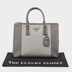 Pre Owned Prada Two Tone Grey Saffiano Leather Large Double Zip Tote